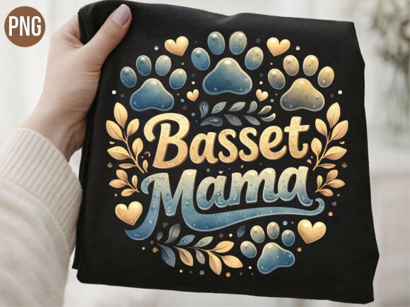 Basset Mama Floral Paw Print PNG Design