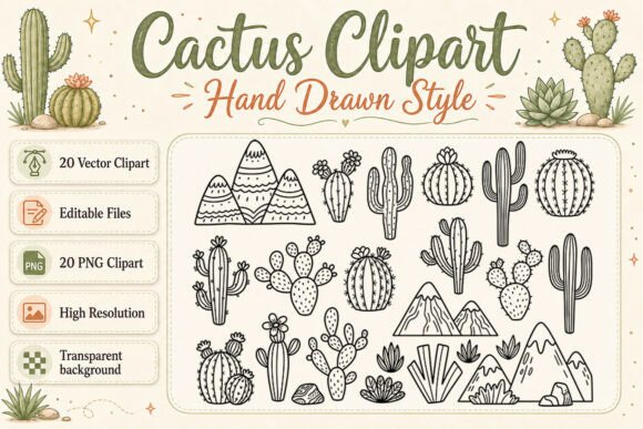 Elevate Your Creative Projects with Cactus Clipart Hand Drawn Style