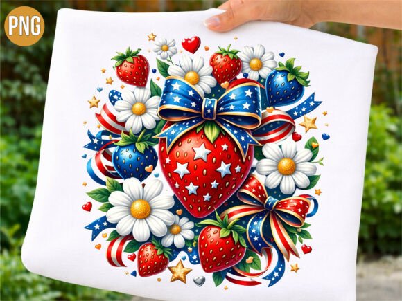 Elevating Summer Designs with a Patriotic Strawberry Flower Wreath PNG