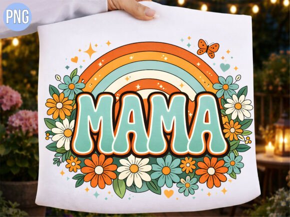Mama Retro Rainbow Floral T-shirt PNG Design Guide