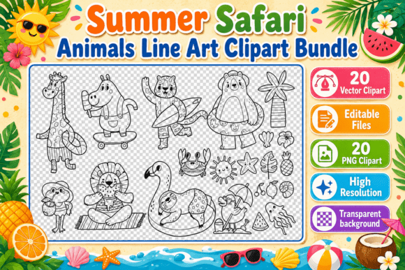 Unlock Creative Potential with the Summer Safari Animals Clipart Bundle
